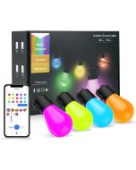 Festoon Smart LED String Lights Colour Changing, 48FT RGB Lights IP67 Waterproof & Shatterproof With 15 RGB Bulbs, APP Control 12V or Mains Powered