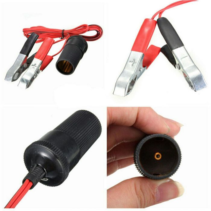 Car Battery Terminal Clamp Clip-on Cigarette Lighter Socket Power Adapter 12Volt